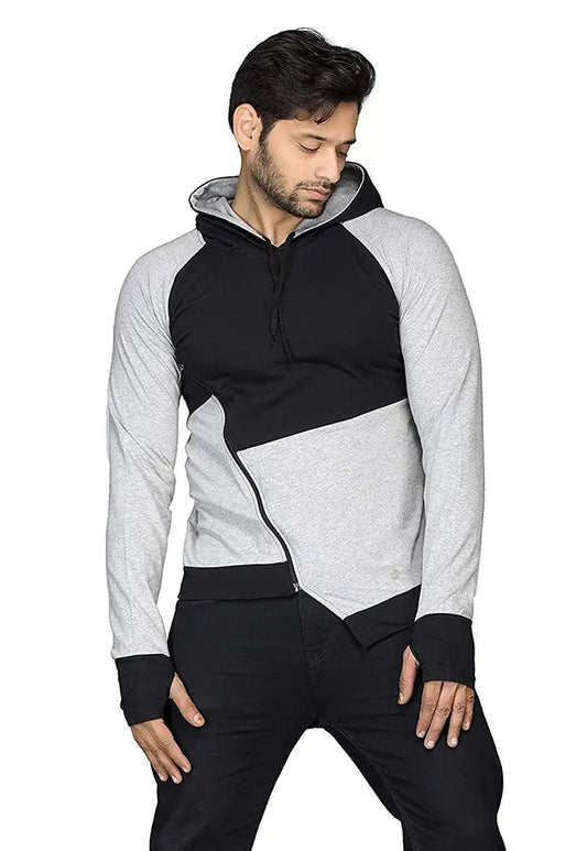 RiseMax Colourblocked Cotton Blend M30 Full Sleeve Hoodie Regular Fit T-Shirt for Men