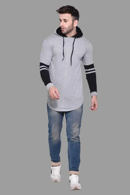 RiseMax Striped Cotton Blend M25 Full Sleeve Hoodie Regular Fit T-Shirt for Men