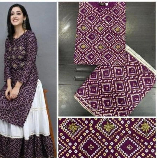 Stunning Printed Rayon Kurti Skirt Sets