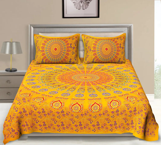 UniqChoice Cotton Bedsheet| Bedsheet with 2 Pillow Cover | Double Bedsheet| Yellow