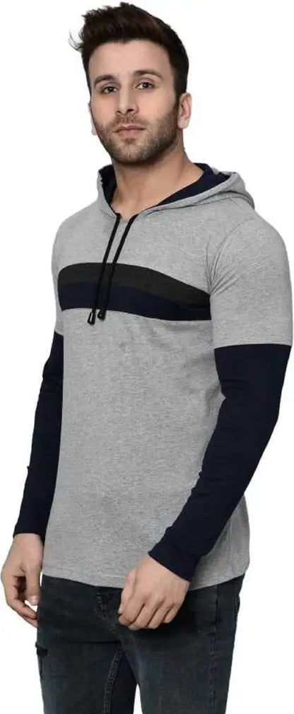 RiseMax Striped Cotton Blend M27 Full Sleeve Hoodie Regular Fit T-Shirts for Men